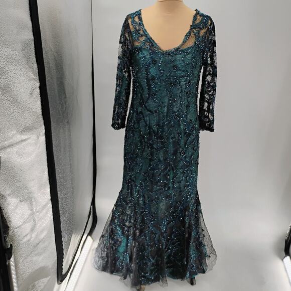 $1295 Rene Ruiz Collection Women's Green Floral Round Neck Gown Dress - Picture 3 of 16